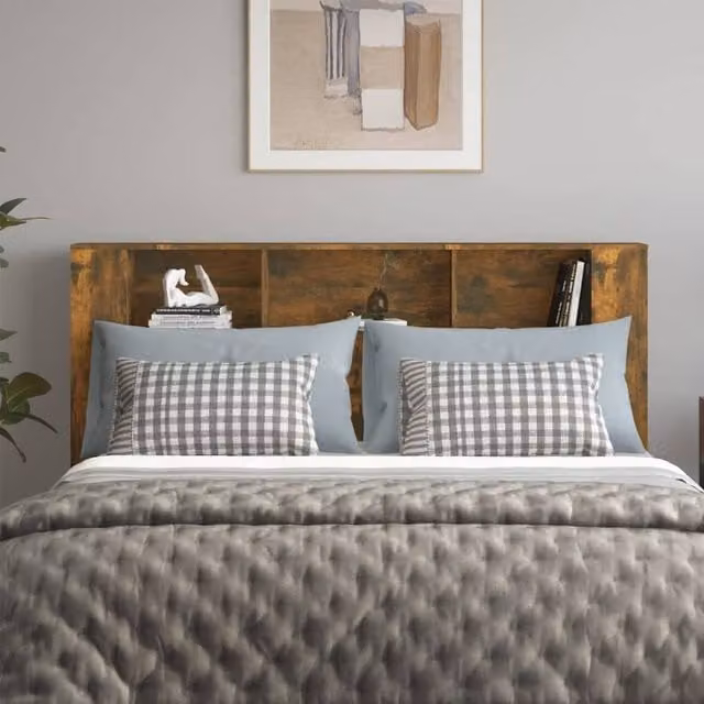 Berkfield Home Smoked Oak Headboard Cabinet in Brown with Integrated Bedside Shelves, W/D/H: 180 x 18.5 x 104.5 cm – 1