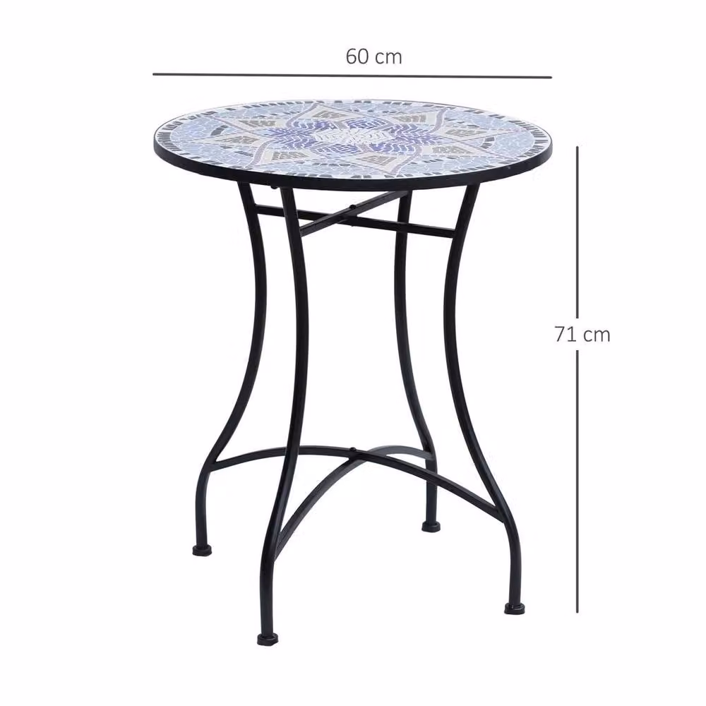 EONLION Blue Geometric Metal Patio Bistro Coffee Side Table for Garden and Terrace, Diameter: 100 cm – 2