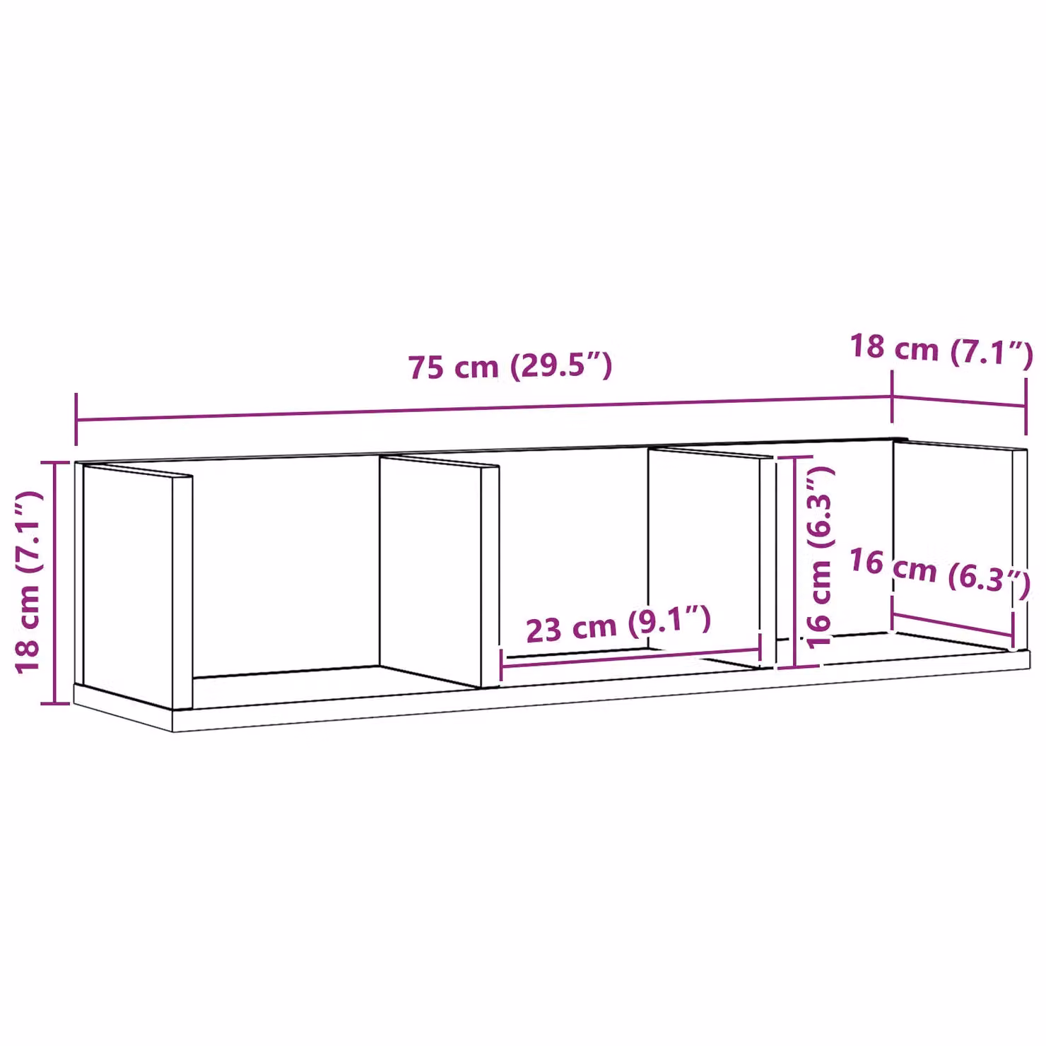 Berkfield Home CD Wall Shelf in Black Oak, W: 75 cm, D: 18 cm, H: 18 cm – 4