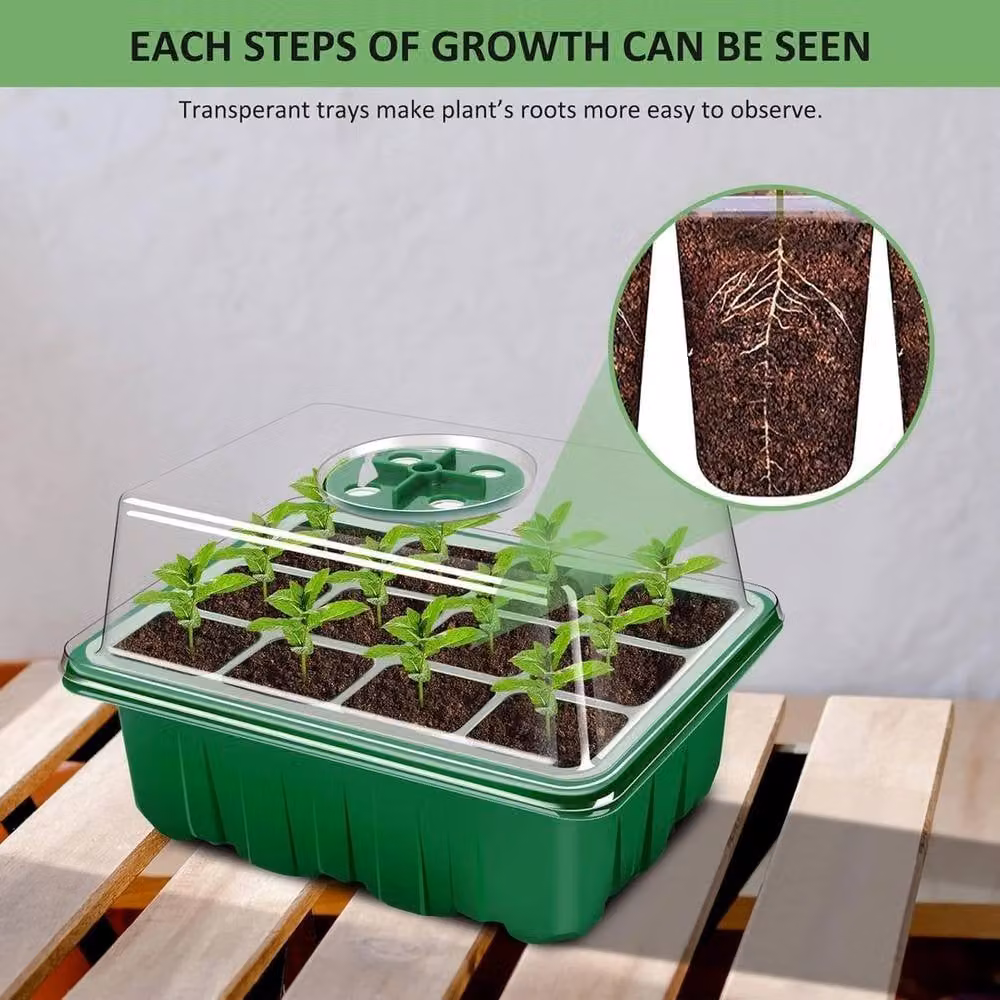 NESTLUNE 6 Pack Seed Starter Trays with Adjustable Grow Light and Humidity Kit in Green and Transparent – 4