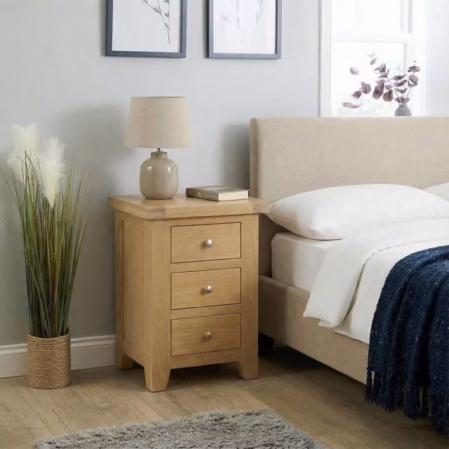 Home Source 3 Drawer Bedside Cabinet Nightstand with Oak Top in Light Oak – 1