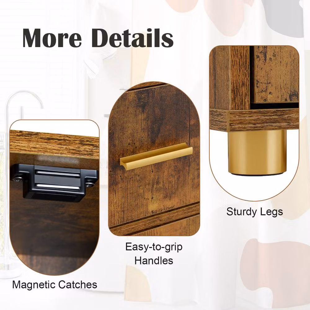 Costway Brown Freestanding Narrow Bathroom Storage Cabinet with 3 Hinged Doors and Internal Shelves, Height: 180 cm – 6