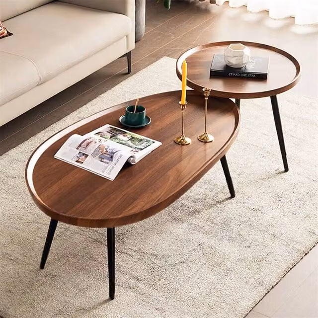 EONLION Industrial Oval Coffee Table in Brown Solid Wood and Metal, W: 100 cm, D: 39 cm – 1
