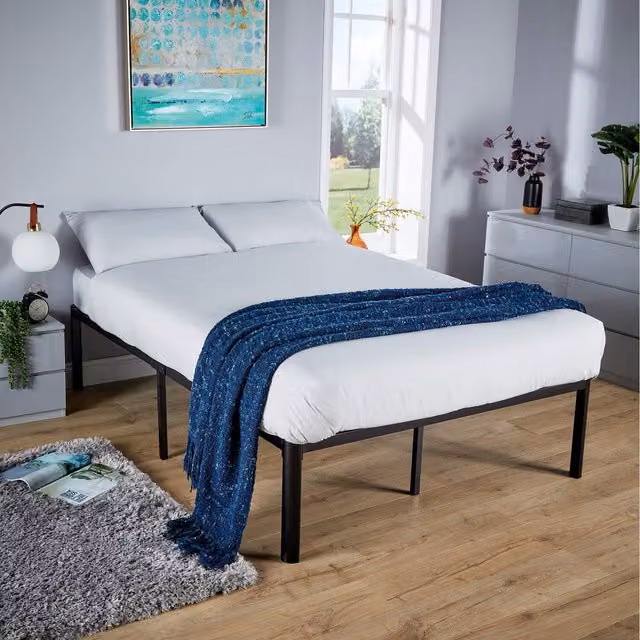 Home Source Podium Black Metal Platform Bed Frame, Black, W/D/H: 120 x 200 cm