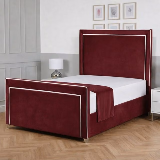 Living Comfort Bedz Verona Single Upholstered Velvet Bed Frame with Slatted Base in Red – 1
