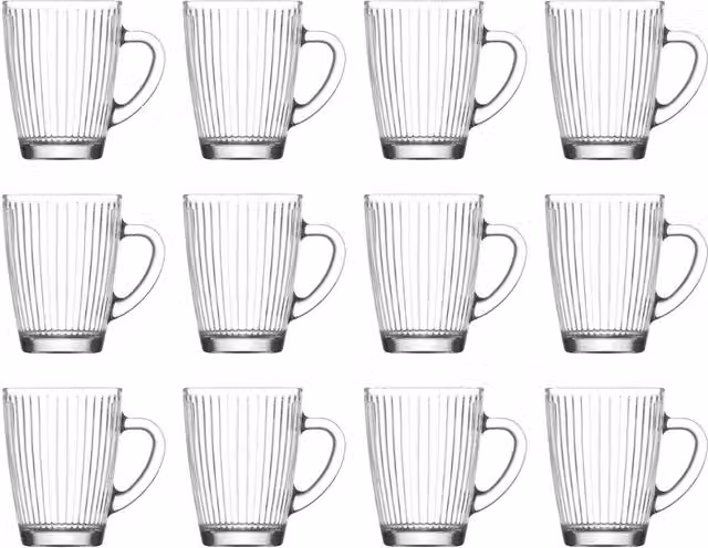 LAV Hestia Striped Glass Mugs, Transparent and White, Set of 12