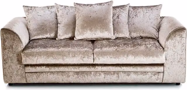 Furniture786Ltd Swift 3 Seater Crushed Velvet Sofa in Champagne Beige and Gold with Scatter Cushions