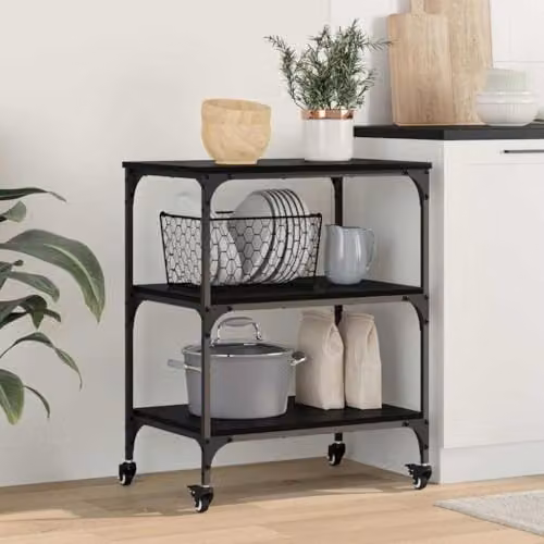 vidaXL Industrial Kitchen Trolley in Black Oak with Castors, W/D/H: 60 x 41 x 76 cm – 2