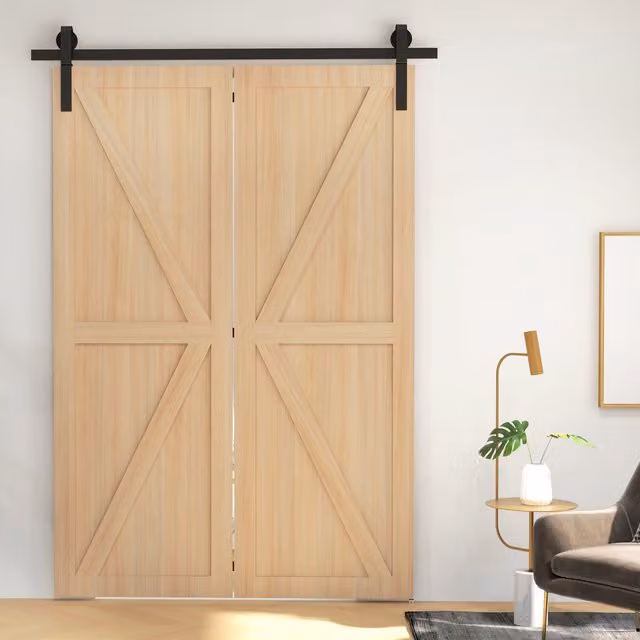 HOMCOM Bi-Folding Sliding Barn Door Hardware Kit, Black, Width: 152.5 cm