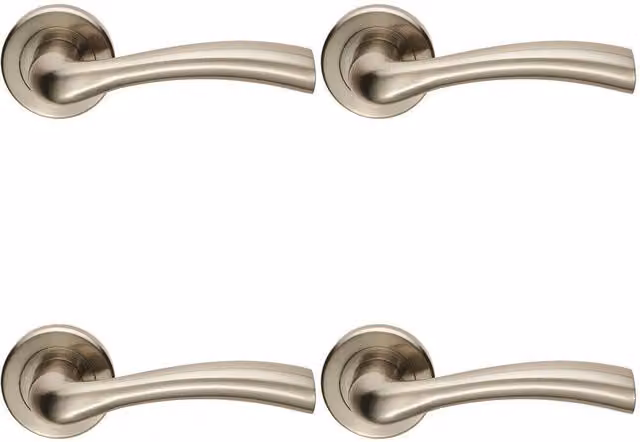 Loops 4 Pair Curved Flared Handle with Concealed Fix Round Rose in Satin Nickel