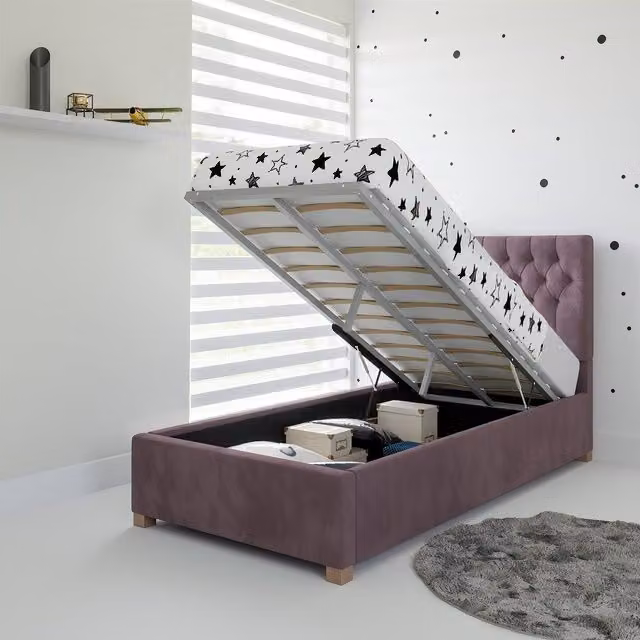 Rest Relax Mia Single Fabric Ottoman Bed in Pink, W/D/H: 90 x 200 cm – 1