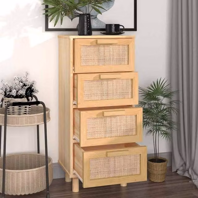 Berkfield Home Brown Sideboard in Solid Pine and Natural Rattan, W/D/H: 40 x 30 x 90 cm – 1