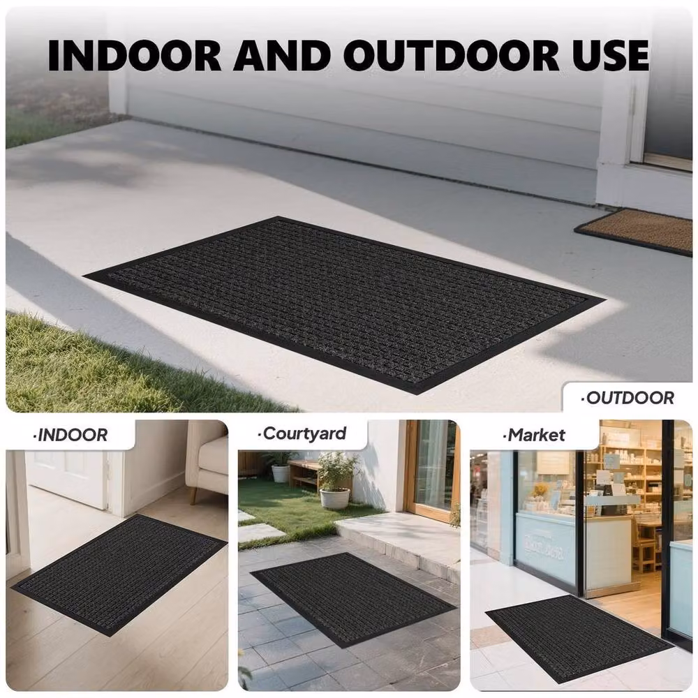 Kelvenix Large Heavy Duty Non Slip Round Rubber Back Door Mat in Black, Diameter: 100 cm – 5