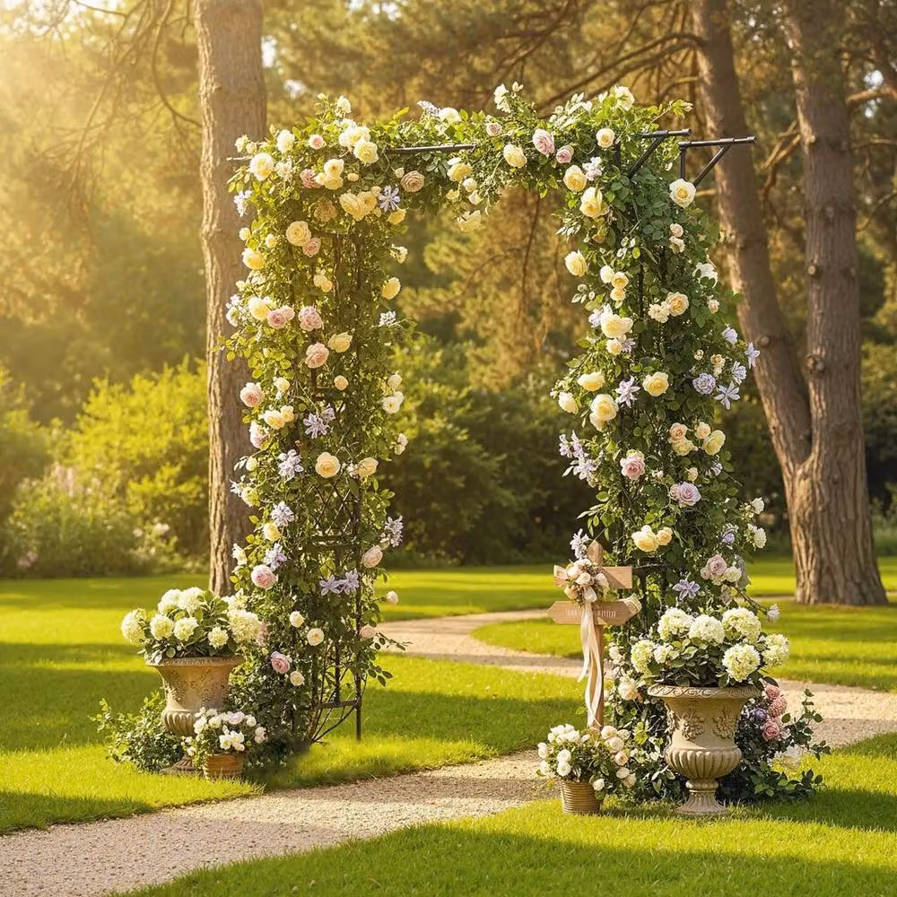 VOGREX Black Steel Garden Rose Arch Trellis, W/D/H: 180 x 40 x 215 cm – 4