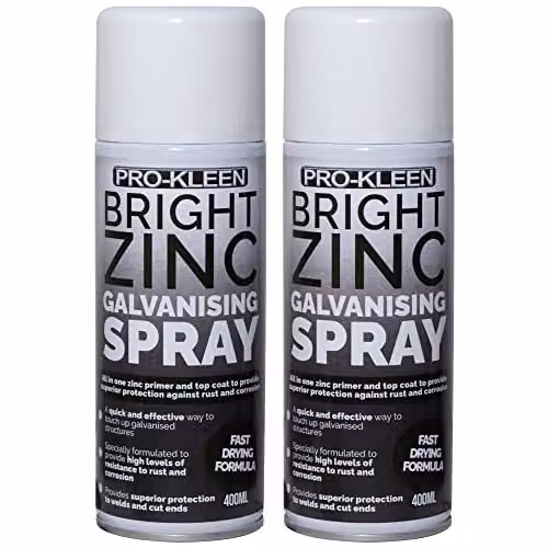 Pro-Kleen Bright Zinc Galvanising Spray Paint, 2-in-1 Primer and Top Coat, Silver, 2 x 400ml