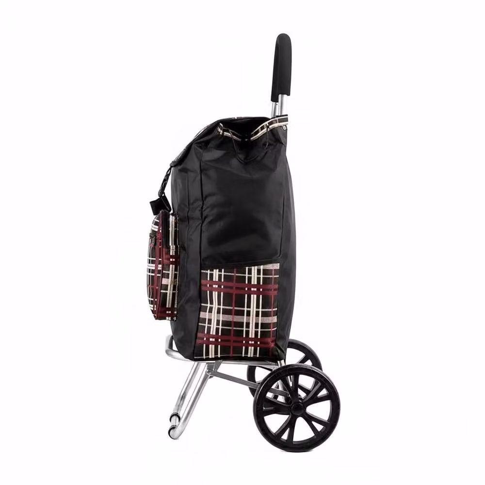 VOGREX Red Mustard Check 2-Wheel Foldable Shopping Trolley Bag in Multicolour – 2