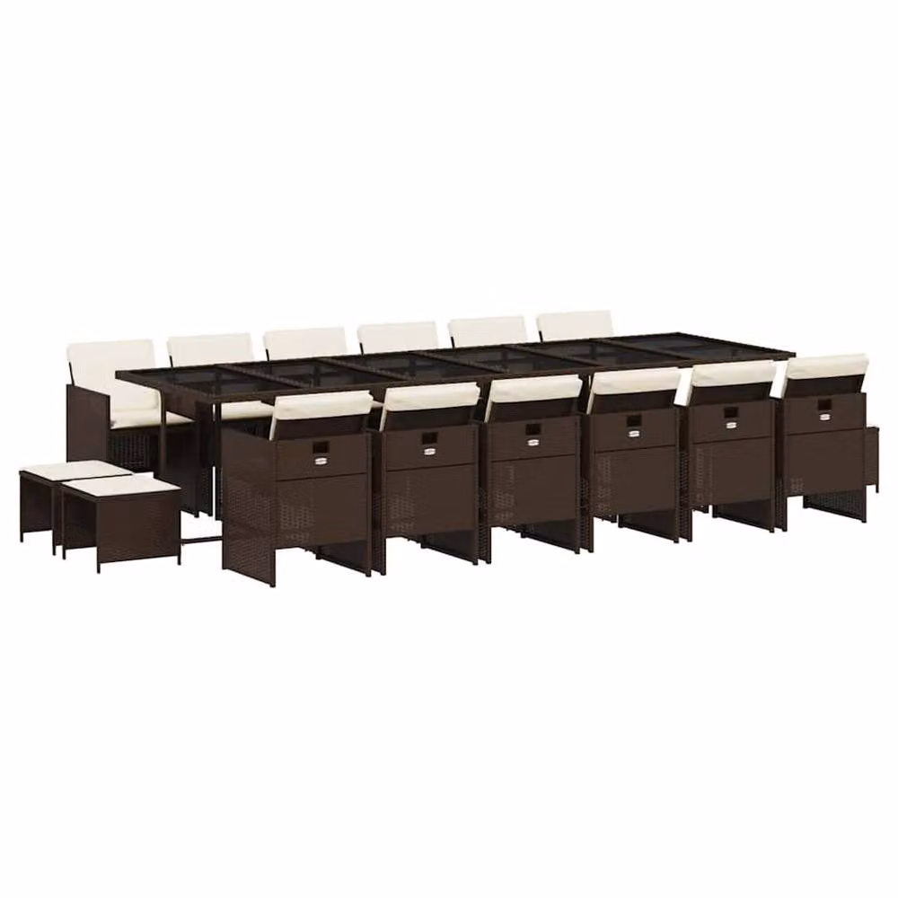 Berkfield Home 17 Piece Brown Poly Rattan Garden Dining Set with Cushions – 2