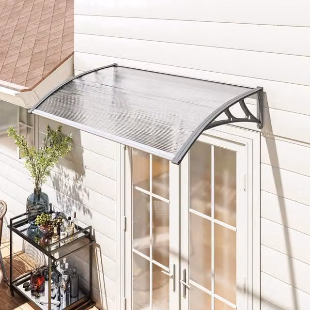 Outsunny Wall-Mounted Front Door Canopy and Outdoor Window Porch Awning in Grey