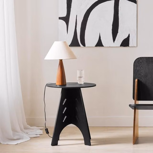 SoBuy Modern Round Side Table in Matt Black