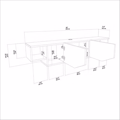 Decorotika Hera Floating TV Stand in Black with Alina Pattern, W: 150 cm, D: 29.5 cm, H: 32 cm – 2