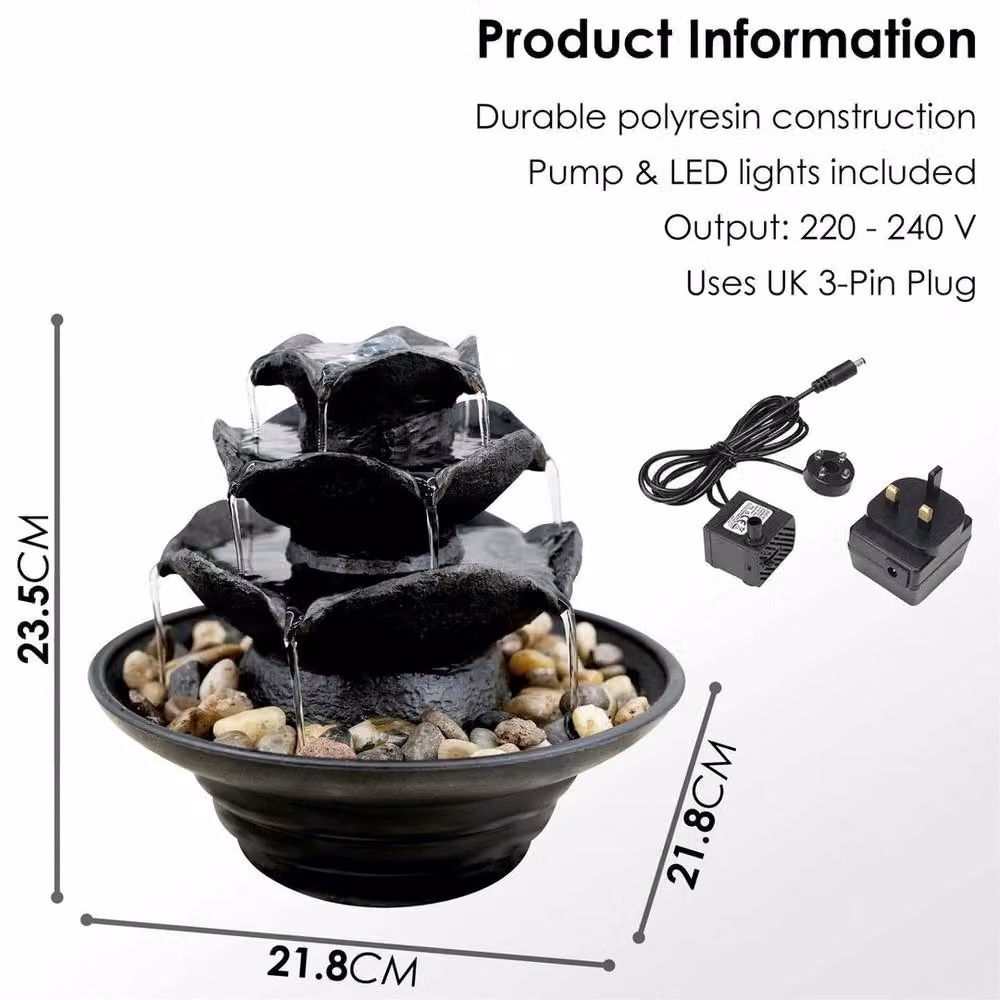 FLAVORA Black Tabletop LED Indoor Water Feature Waterfall – 6