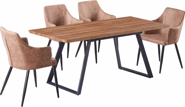 Life Interiors Zarah Toga LUX Modern Extendable Dining Set with Rectangular Wood Table and 4 Beige Chairs