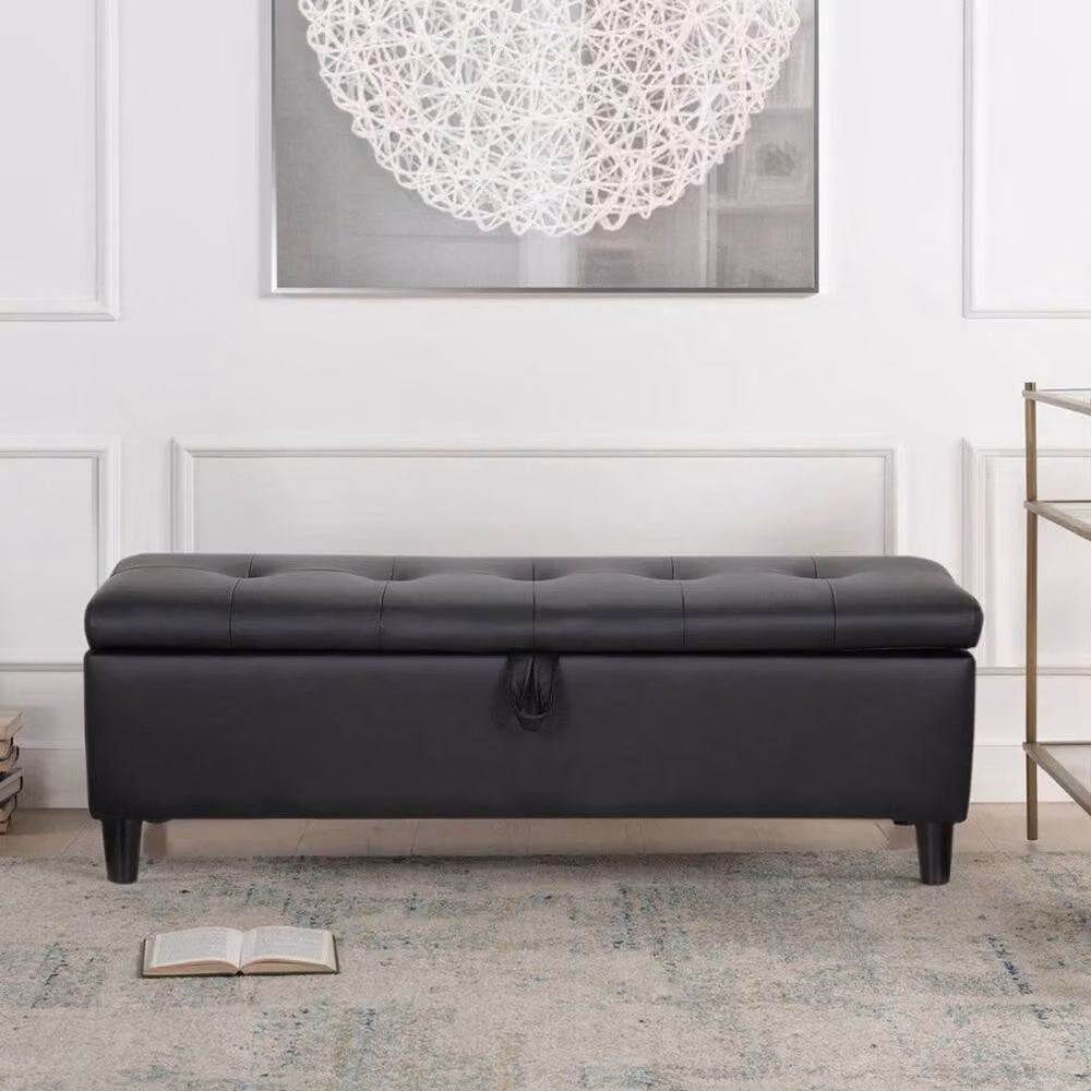 KORVIXA Large PU Leather Storage Ottoman Bench in Black, W/D/H: 100 x 100 x 100 cm – 3