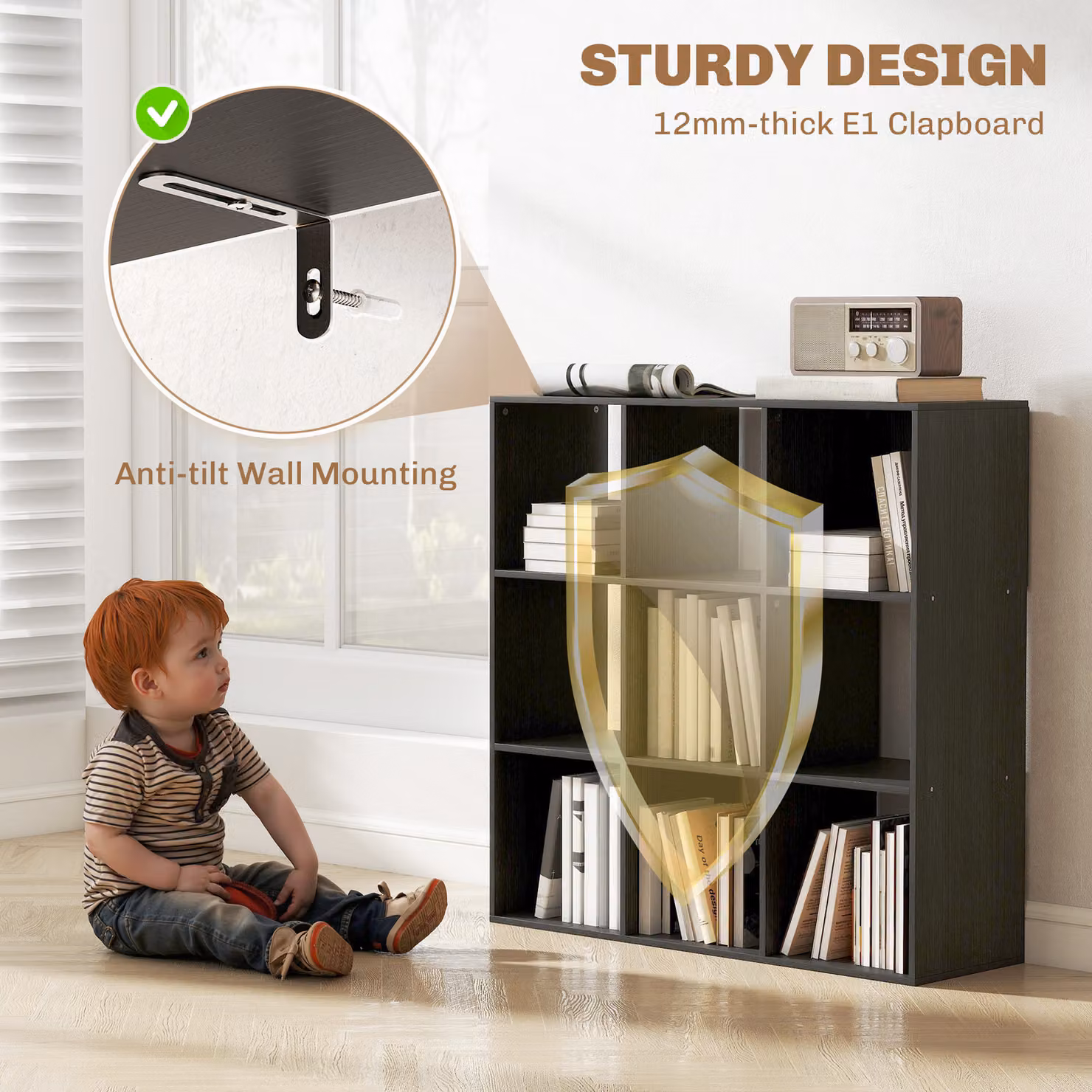 HOMCOM Nine-Cube Freestanding Storage Shelf in Black Matt MDF – 5