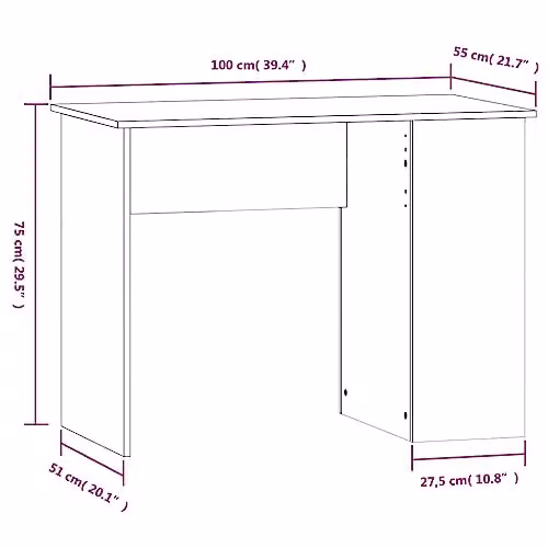 vidaXL Modern Writing Desk in Brown Oak, W/D/H: 100 x 55 x 75 cm – 3