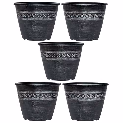 Garden Gear Classic Roman-Greco Design Planter Set of 5, Grey and Black, Diameter: 27.5 cm, Height: 22 cm – 1
