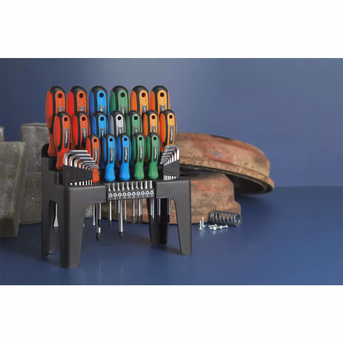 Loops 44 Piece Multicolour Large Screwdriver Hex Key and Bit Set with Storage Stand – 3