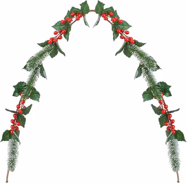 VFM e-Store Christmas Red Berry Pine and Holly Garland Decoration, 150 cm, Red and Green