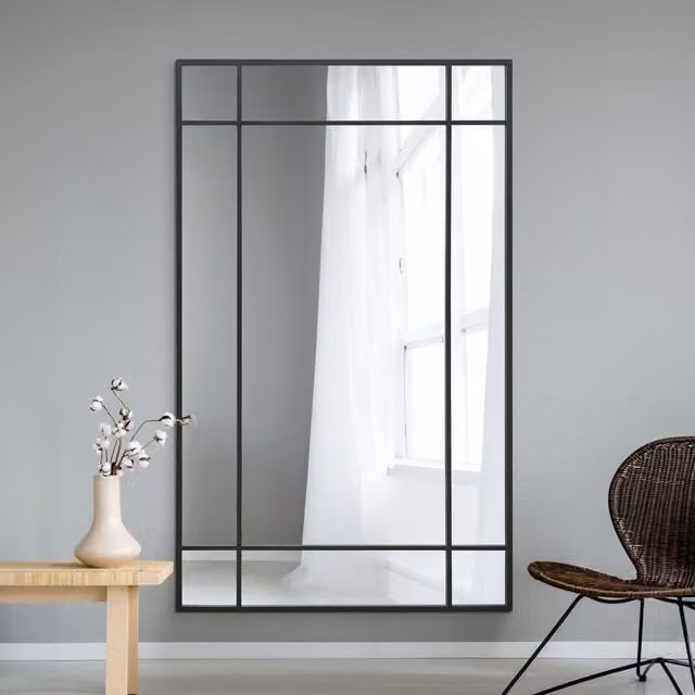 MirrorOutlet Wenestra Contemporary Rectangular Wall Leaner Mirror in Black, H 180 cm x W 110 cm