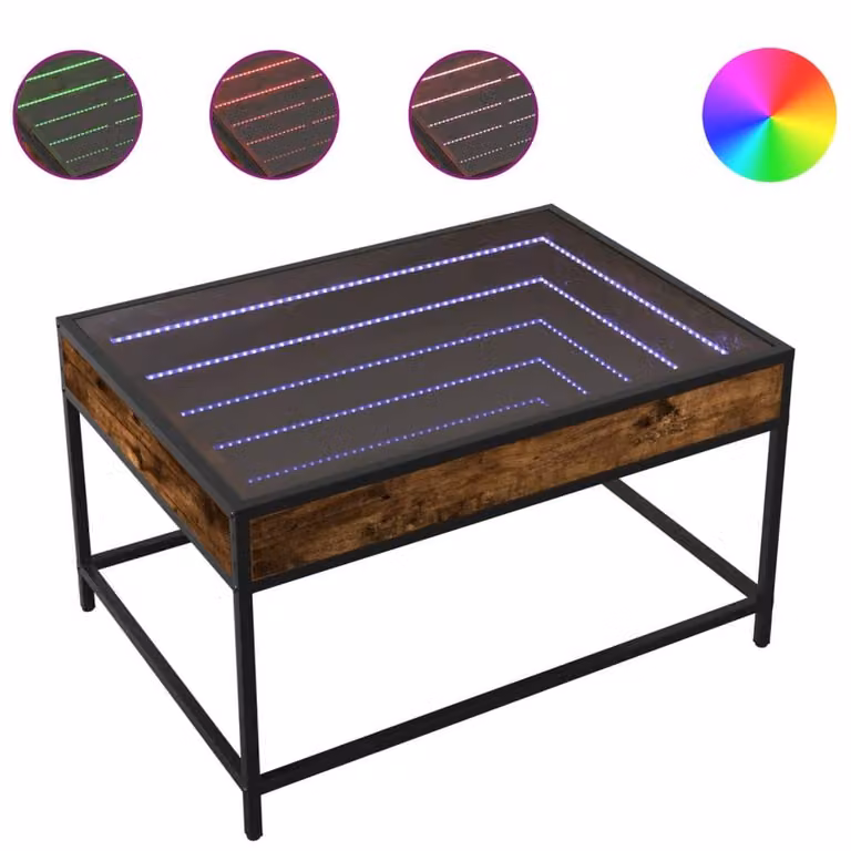 Berkfield Home Infinity LED Decorative Coffee Table in Smoked Oak and Brown, W: 70 cm, D: 50 cm, H: 41 cm