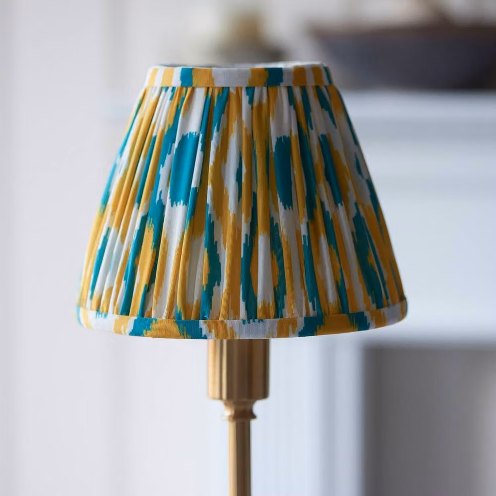 Netlighting Burley Rechargeable Yellow Table Lamp with Jade Fabric Ikat Shade and Brass Base, Height: 16 cm – 3