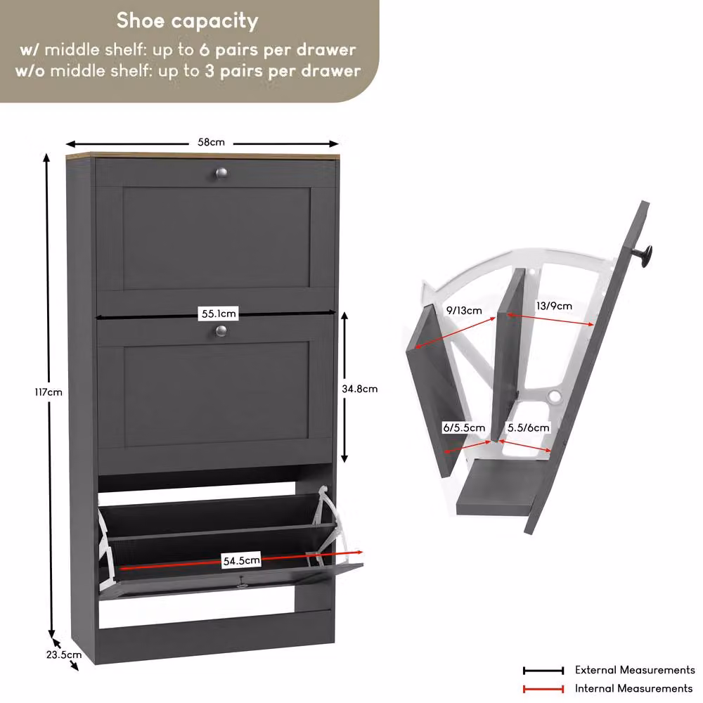 Home Discount Vida Designs 3 Drawer Shoe Cabinet with Tilting Compartments in Anthracite Grey – 2