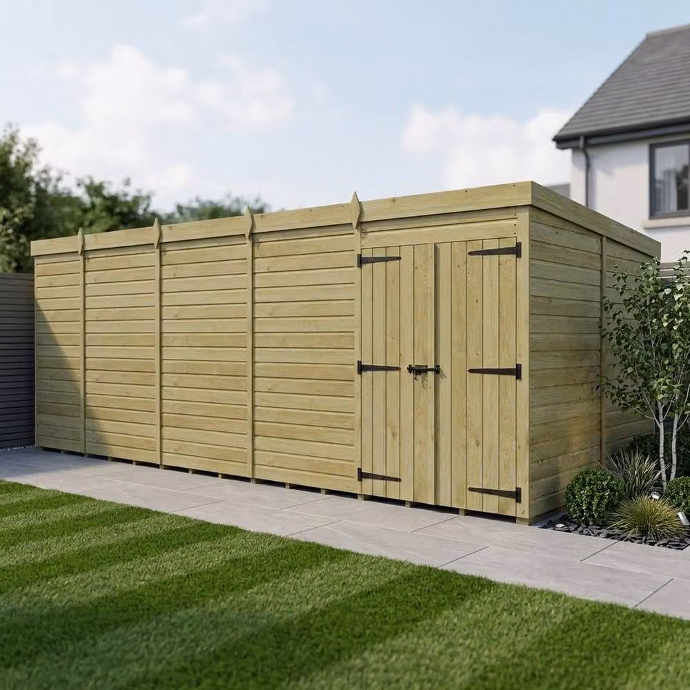 Buttercup Farm Brown Timber Pent Garden Shed with Double Doors and No Windows, W: 579 cm, D: 305 cm, H: 210 cm – 2