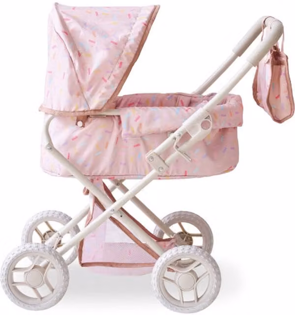 Teamson Kids Classic Convertible Baby Doll Stroller with Bassinet in Pink and Black