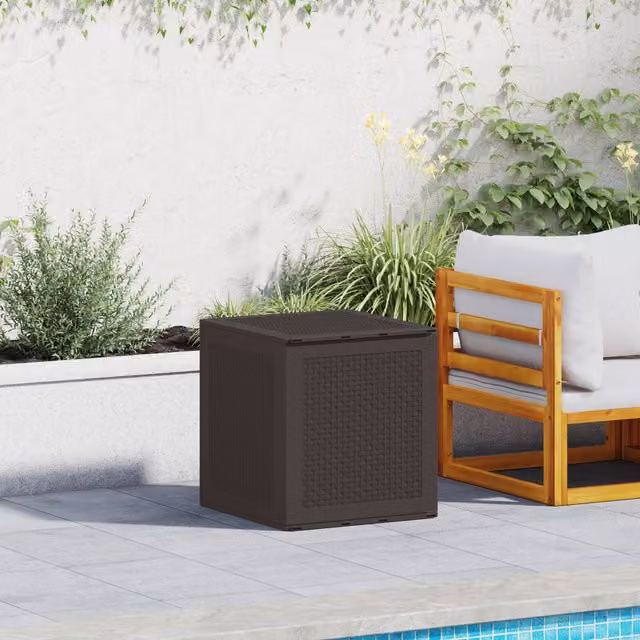 Berkfield Home Brown Plastic Garden Storage Box with Removable Lid, W/D/H: 55 x 53 x 57 cm