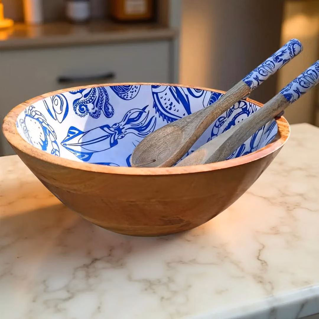 Hartsmede Ocean Medium Serving Bowl with Spoons in Blue – 3