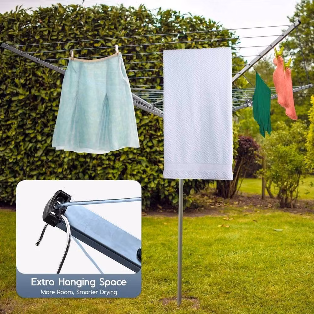 NESTLUNE 4 Arm Heavy Duty Rotary Clothes Line in Silver, 60m Capacity, W/D/H: 100 x 100 x 100 cm – 3