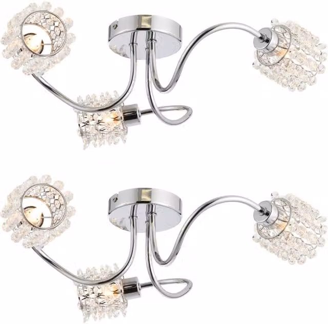 First Choice Lighting Katarina Set of 2 Round Crystal Glass Ceiling Lights in Chrome and Silver