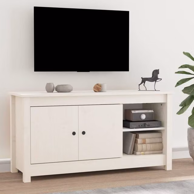Berkfield Home White Rustic Solid Wood Pine TV Cabinet W/D/H: 103 x 36.5 x 52 cm – 1