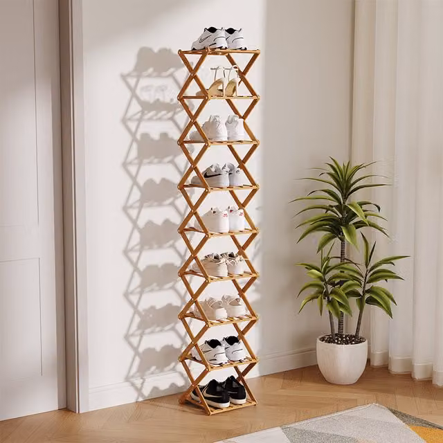 Livingandhome Multi-Layer Foldable Bamboo Shoe Rack in Brown, Height: 139 cm