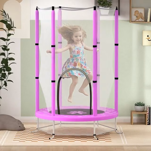 AIYAPLAY Kids Mini Trampoline with Safety Net in Purple
