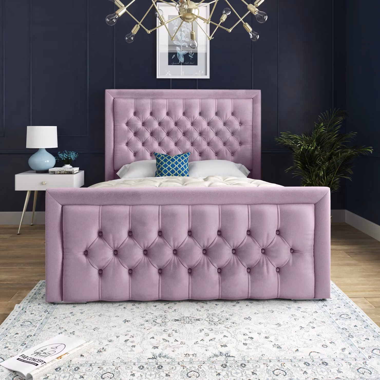 DS Living Kingston Upholstered Soft Pink Velvet Bed Frame, Double (140 x 200 cm) – 3