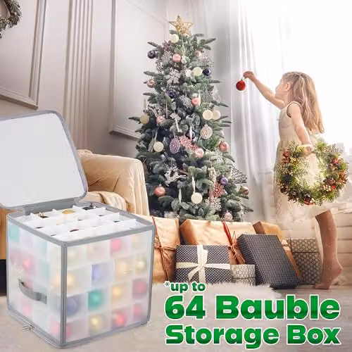 Deco Express Christmas Ornament and Bauble Storage Box with Dividers, White – 2