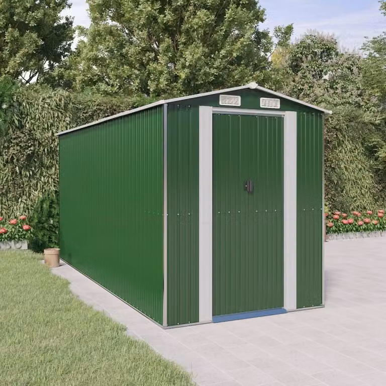 Berkfield Green Galvanised Steel Gable Garden Shed W/D/H: 192 x 440 x 223 cm