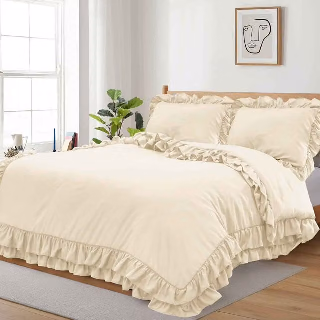 Cotton Passion Shabby Chic Microfibre Duvet Cover Set in Beige and White, W: 140 cm, L: 200 cm
