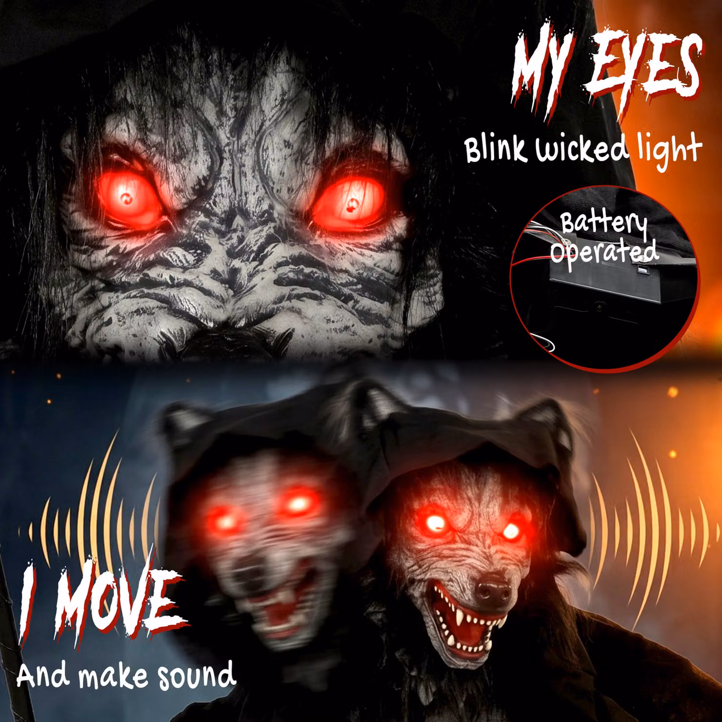 HOMCOM Halloween Standing Werewolf Animated Decoration with Light-Up Eyes, Sound and Touch Activation in Black – 3